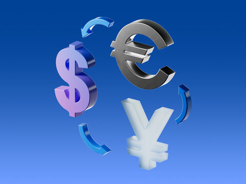 Globe with currency symbols. Excahnge 3d icon render