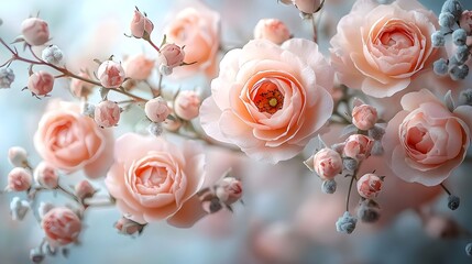 Delicate mini roses and tule wall