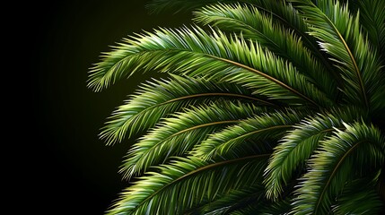 Lush Green Palm Fronds Against Dark Background