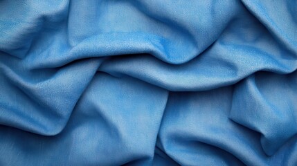 Fototapeta premium A close-up view of elegant blue fabric featuring intricate folds and textures, symbolizing luxury and comfort, ideal for fashion or interior design applications.