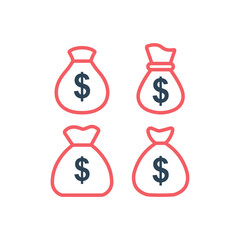 Money bag icons set flat vector