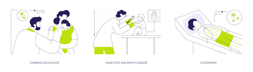 Pediatric infectious diseases abstract concept vector illustrations.