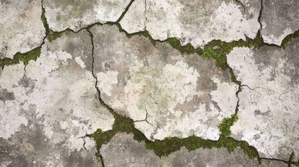 Obraz premium Weathered stone surface with cracks and moss plant composition background