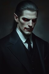 Fototapeta premium Vampire In Formal Attire, Dramatic Portrait