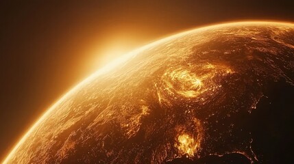 A stunning glowing Earth with a golden sunrise on the horizon, leaving space for branding or text.