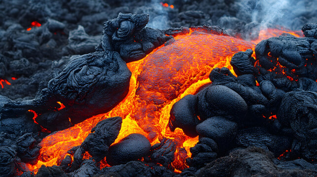 Abstract surfaces of lava and tul with unique textures and patterns creating a visually striking image