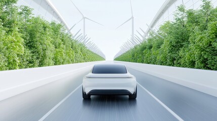 Solar and wind-powered eco-friendly highway, designed for sustainable transportation, featuring renewable energy solutions and green infrastructure for a cleaner future