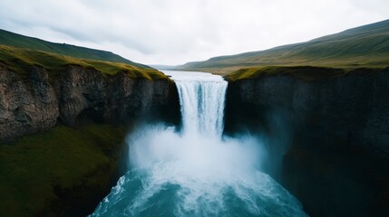 Majestic Seljalandsfoss Waterfall Cascading into Vibrant Emerald Pool in Iceland
