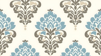 Fototapeta premium Elegant Floral Damask Pattern in Soft Blue and Neutral Tones