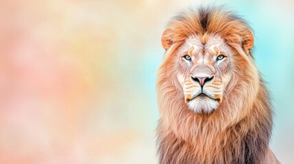 Majestic Lion Against a Soft Colorful Background