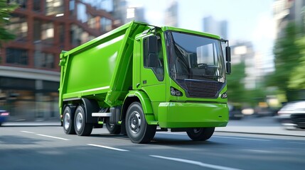Electric garbage trucks revolutionizing urban waste management, reducing emissions, promoting sustainability, enhancing efficiency in city environments, improving community cleanliness