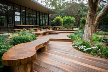 Obraz premium A primary school outdoor classroom where students are learning about nature