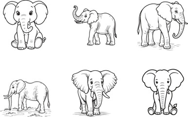 African Elephant vector bundle . African Elephant black  vector on white background 