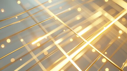 A radiant design featuring intersecting golden beams and subtle sparkling effects on a neutral background, exuding elegance and modernity. AI generated.