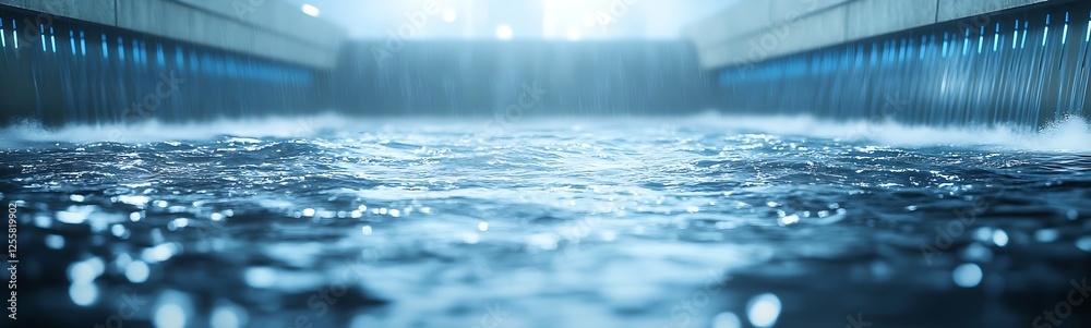 Aufkleber A tranquil pool scene with rippling water, illuminated by soft blue light, creating a serene and calming atmosphere.