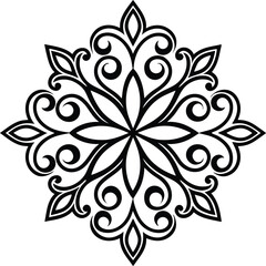 Ornate Black and White Floral Mandala Design Element