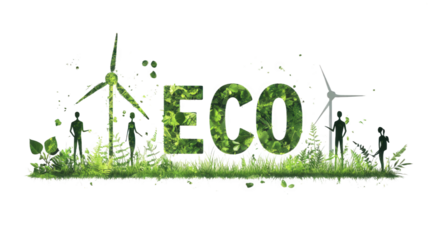 Green plants, wind turbines, and humans, ecological and environmental protection concepts