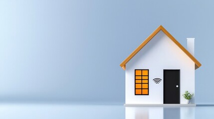 Modern Home Design with Wi-Fi Connection Symbol and Simple Plant Decoration