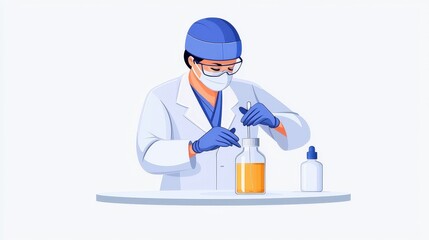 Laboratory Scientist Conducting Experiment with Glassware and Chemical Solutions in Modern Lab