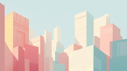 Fototapeta premium Pastel Cityscape A Dreamlike Architectural Scene