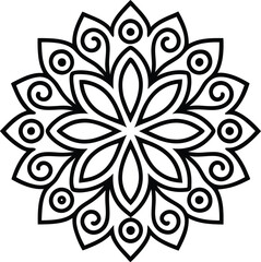 Ornate Mandala Design Circular Floral Pattern, Black and White