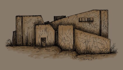 Architecture sketch of building, hand drawn architectectural sketch © Cubitron