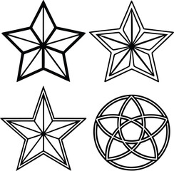 Geometric Star Designs Four Unique Black and White Star Patterns