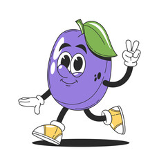 Kawaii purple plum fruit character