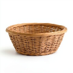 Vintage wicker basket, perfect for storage or decoration, white isolate background.