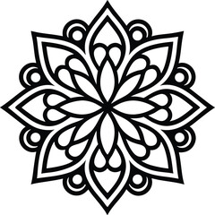 Ornate Black and White Mandala Flower Design Illustration Art