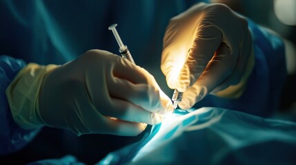 Close-up of medical professional performing injection procedure in hospital