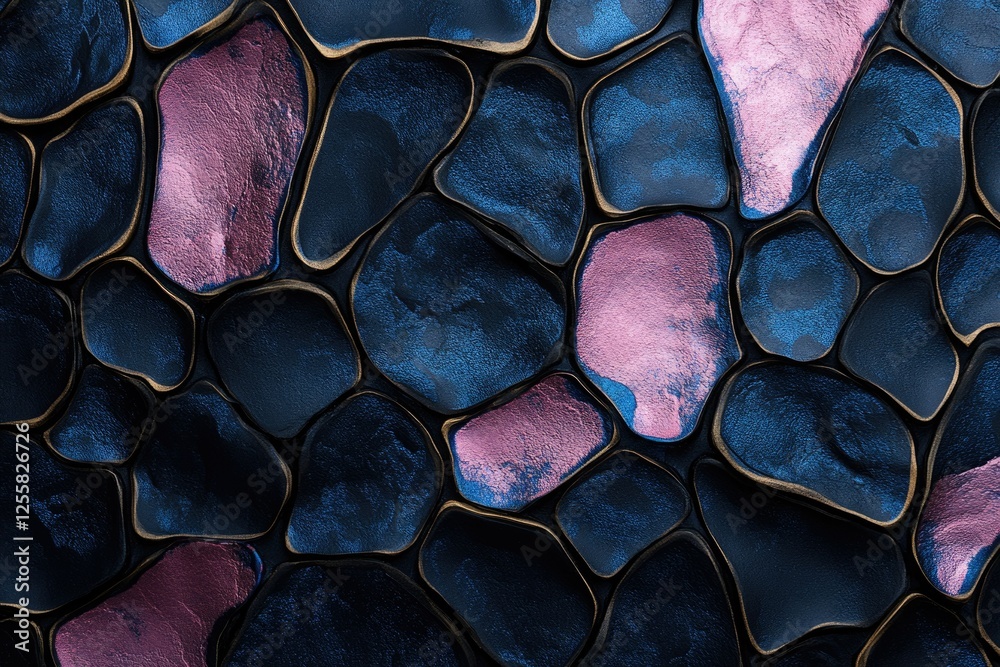 Aufkleber abstract background of dark blue and pink stones with gold outlines, creating a luxurious and textur