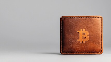 Premium Brown Leather Wallet with Bitcoin Symbol for Cryptocurrency and Digital Finance Enthusiasts