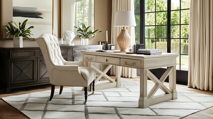 Elegant Home Office Desk Setting with Comfortable Chair
