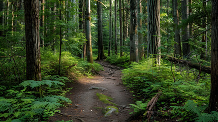 Obraz premium Adventurous Hiking Trail Through Dense Forest