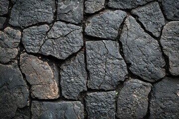 Obraz premium Dark, unevenly shaped stones create a textured, rugged pavement.