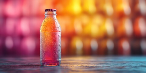 Refreshing Glass Bottle of Soda on a Table with a Colorful Background