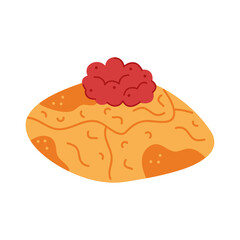 Pancake folded into a rectangle with caviar on top color. Hand drawn clip art for your project.