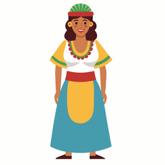cartoon brazilian woman in traditional clothing. Latin American culture.Isolated on white background. Front view. Vector illustration. 