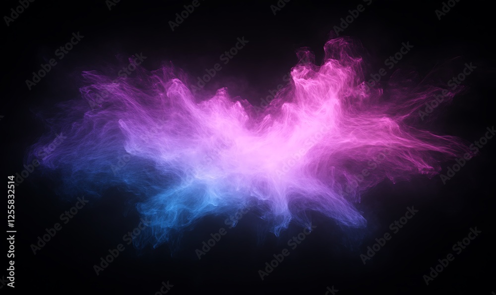 Poster a vibrant explosion of pink and blue smoke against a dark background, creating a stunning visual eff