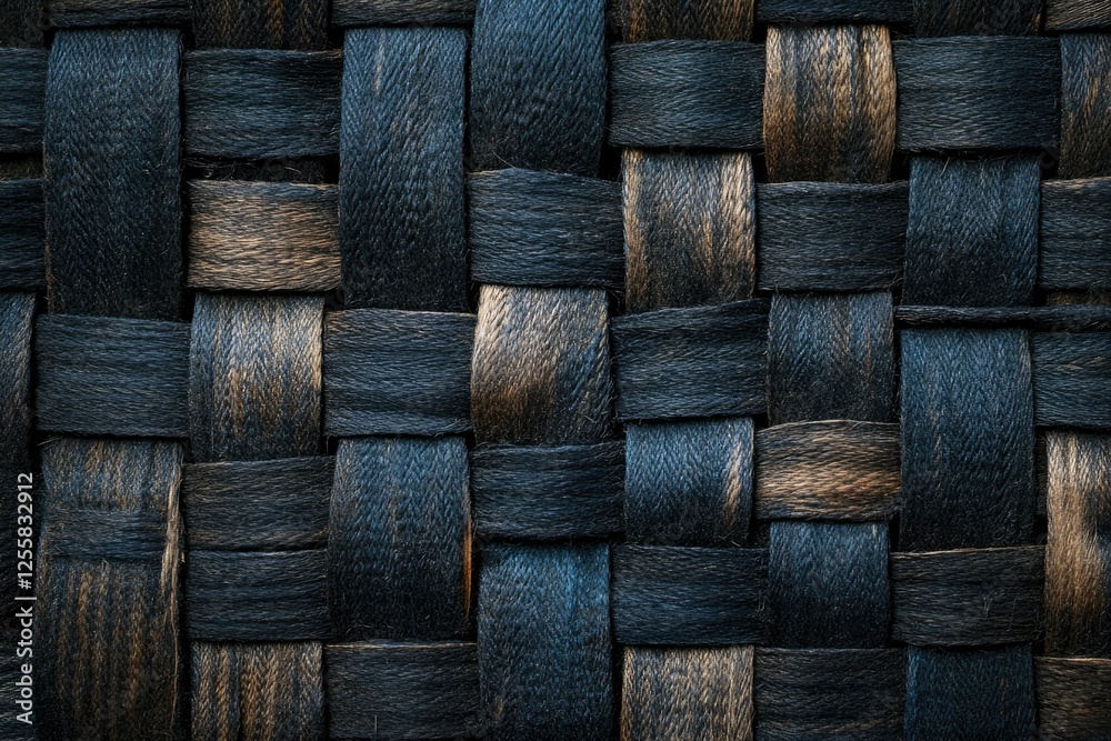 Poster Dark woven texture, intricate pattern of interwoven dark and brown strands creating a complex visual.