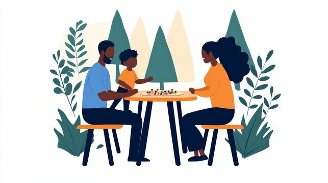Family Playing Board Game Together at Home Surrounded by Greenery and Nature