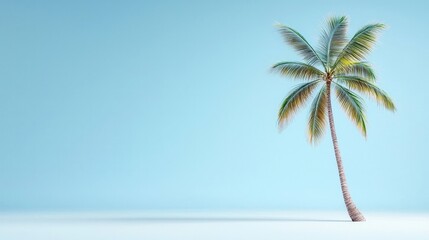 Obraz premium Isolated Palm Tree Against Soft Blue Background for Tropical and Relaxation Concepts