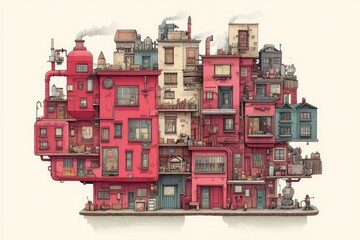 Whimsical Urban Building Illustration with Surreal Architecture and Playful Design