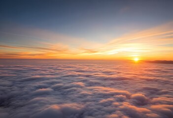 Fototapeta premium Breathtaking view of a sunrise over a sea of clouds with mountains in the distance