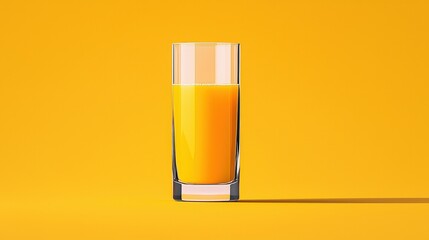 Fresh and Vibrant Orange Juice in a Clear Glass on Bright Yellow Background