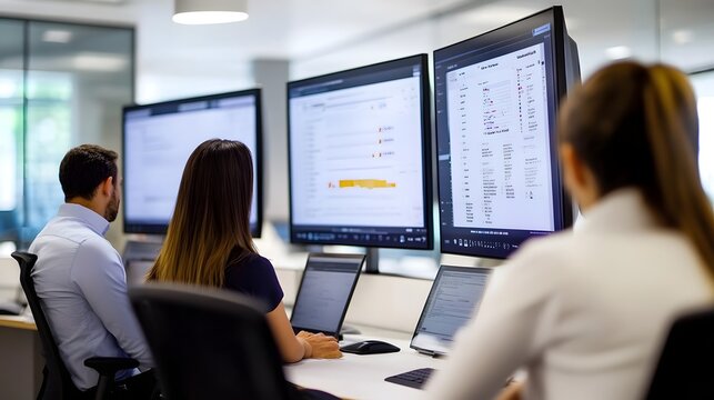 Marketers Brainstorming Around Screens Displaying Consumer Data and Trends