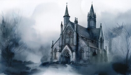 church in the fog