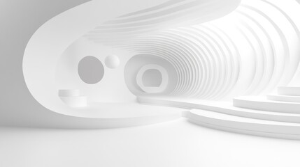 Obraz premium Futuristic White Abstract Interior with Curved Organic Patterns and Minimalist Design