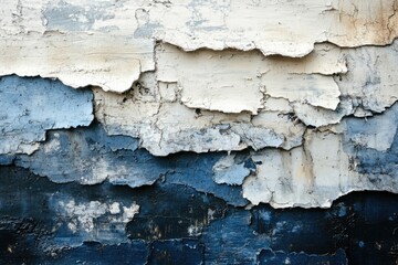 Obraz premium Layered peeling paint reveals textured blues and whites, showcasing age and decay.